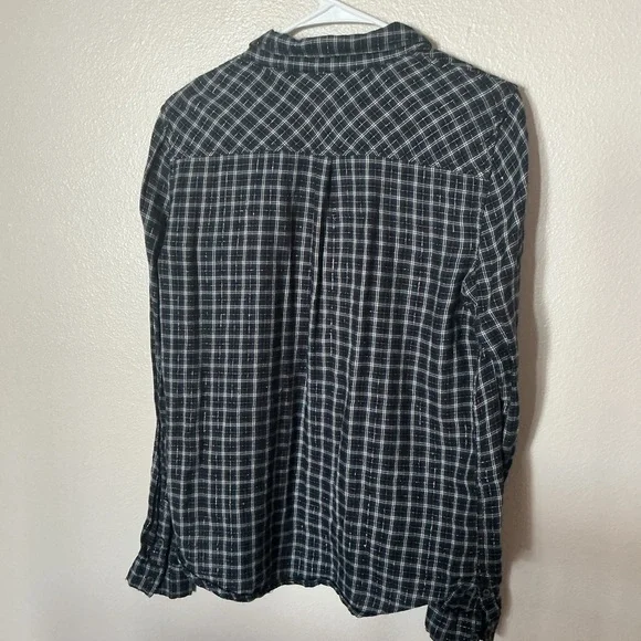 PAIGE Mya Metallic Plaid Button-Up Shirt in Dark Slate / Blue Stone Women’s M - Picture 5 of 6